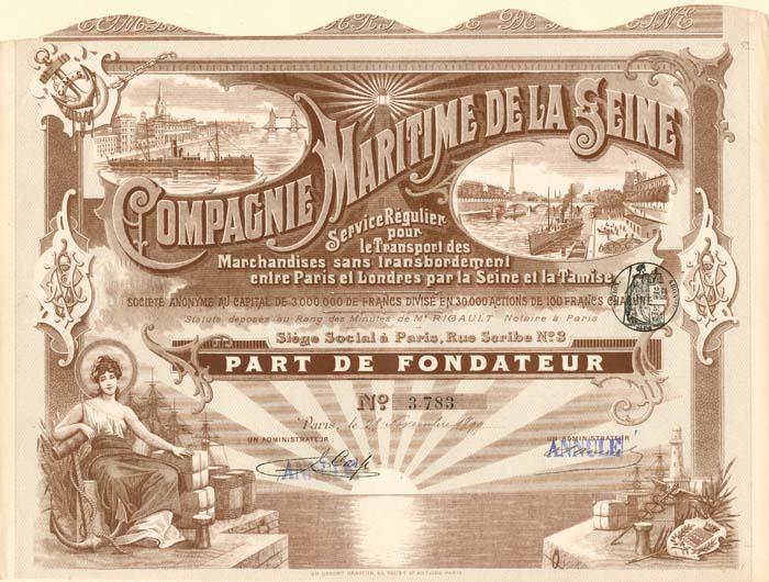 Compagnie Maritime De La Seine - Stock Certificate